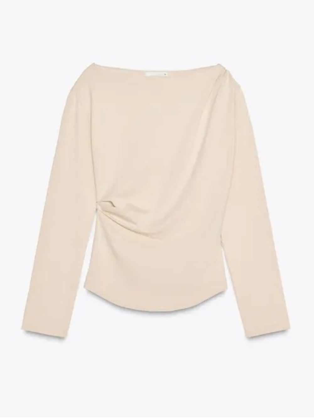 Zara NWT Cream boat neck long sleeve ruched top